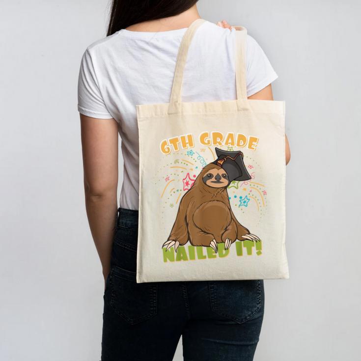 6th Grade Graduation Sloth Nailed It Class Of 2025 Canvas Tote Bag