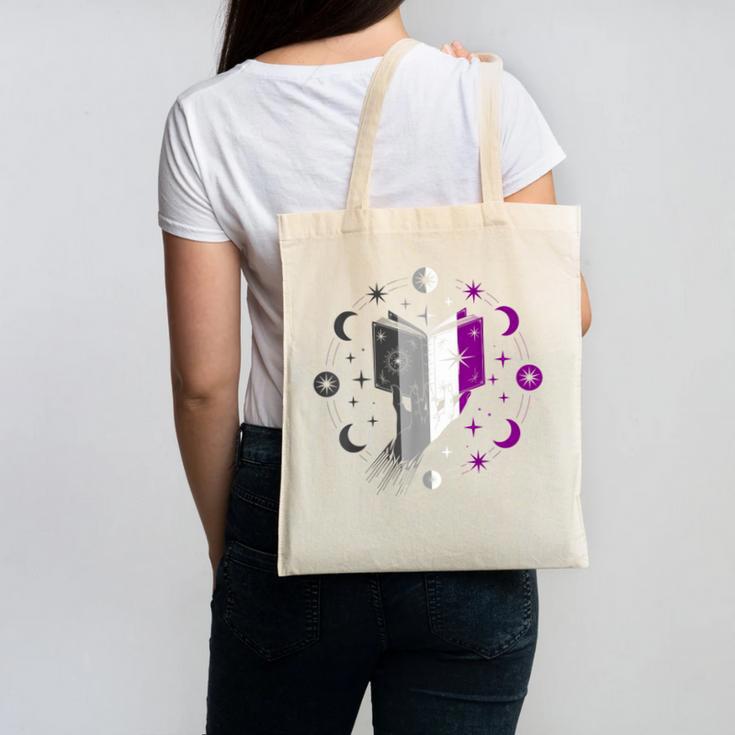 Ace Pride Book With Stars Moons And Magic Hand Canvas Tote Bag