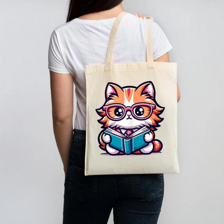 Adorable Book Lover Maine Coon Cat With Reading Glasses Cute Canvas Tote Bag