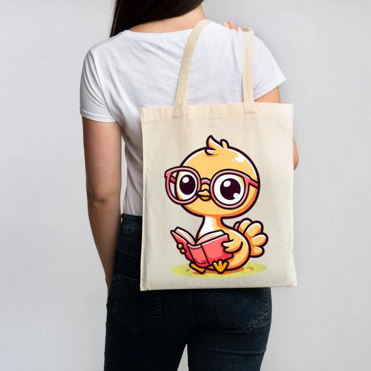 Adorable Book Lover Ostrich With Reading Glasses Cute Canvas Tote Bag