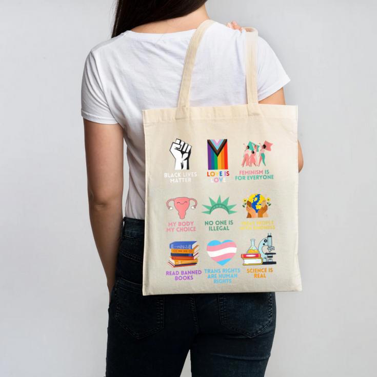 Ally Anti Trump Liberal BLM Love Is Love Banned Books Icons Canvas Tote Bag