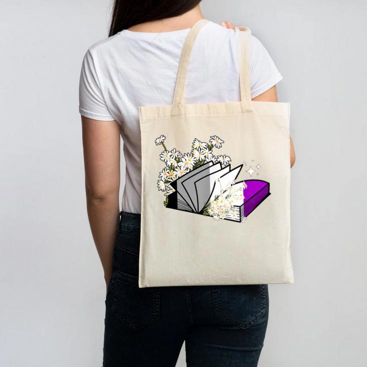 Asexual Book Lover LGBT Reading Pride Ace Flag Daisy Canvas Tote Bag