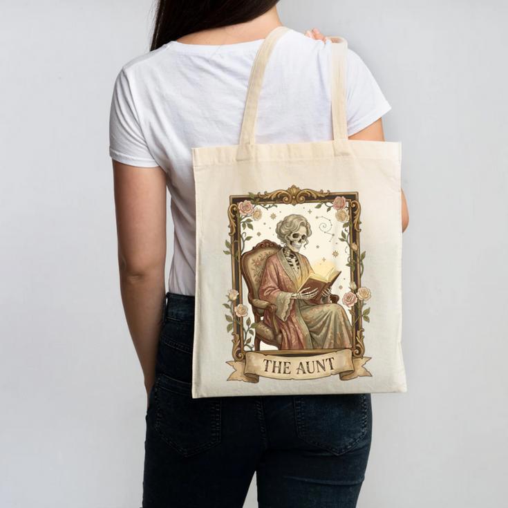 The Aunt Tarot Card Women Skeleton Aunty Book Lover Canvas Tote Bag
