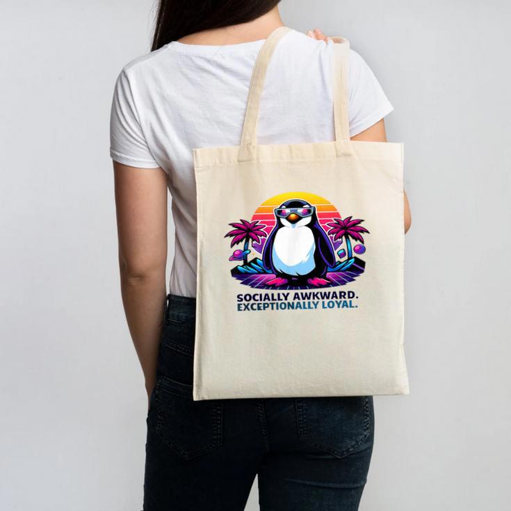 Awkward But Loyal Penguin Synthwave Vapowave Introvert Canvas Tote Bag