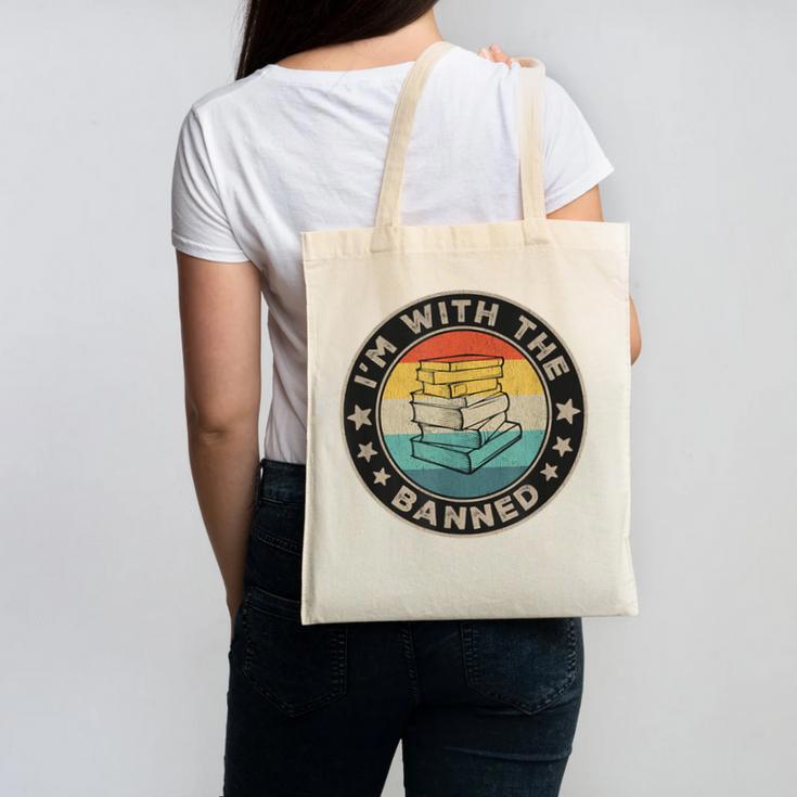 Im With The Banned Book Readers Retro Librarians Teachers Canvas Tote Bag