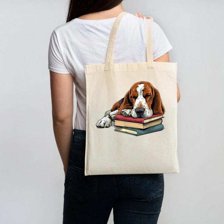 Basset Hound Books Dog Breed Graphic Canvas Tote Bag
