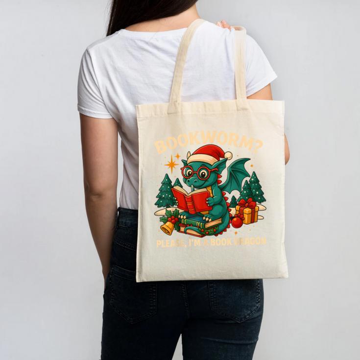 Book Dragon Christmas Reading For Fantasy Lovers Canvas Tote Bag