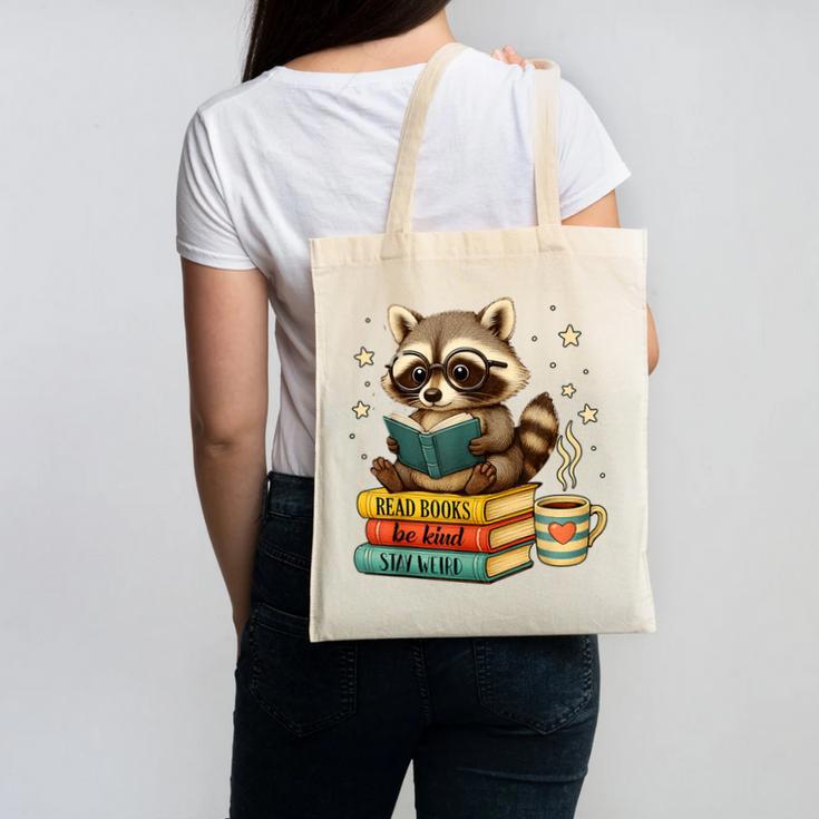Book Lover Racoon Reading Bookish Library Read Books Be Kind Canvas Tote Bag