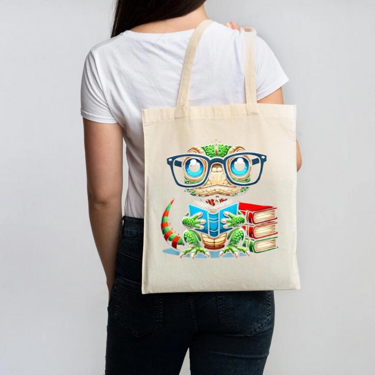 Book Lover Reading Iguana Canvas Tote Bag