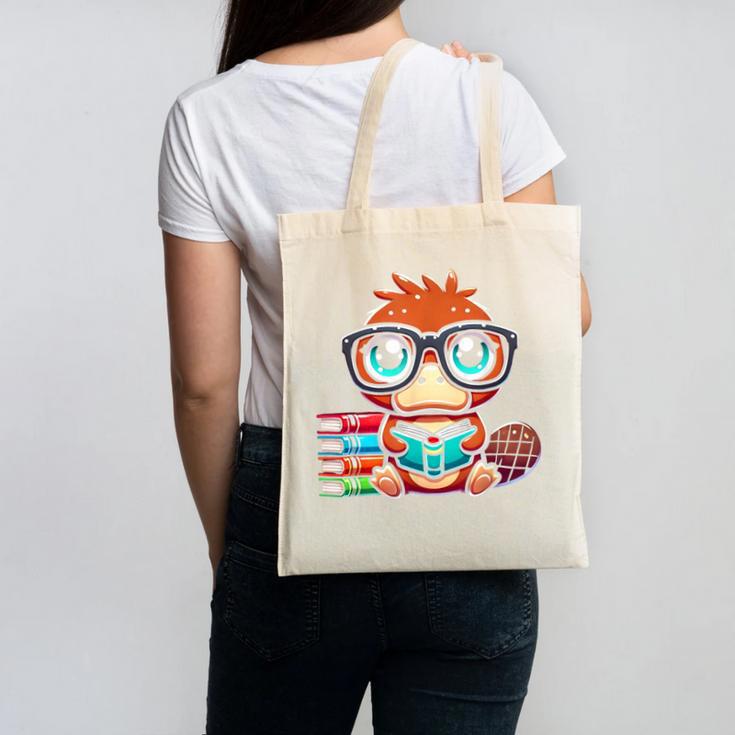 Book Lover Reading Platypus Canvas Tote Bag