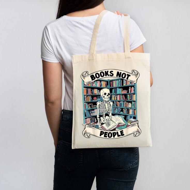 Book Lover Skeleton Reading Love Books Not People Canvas Tote Bag