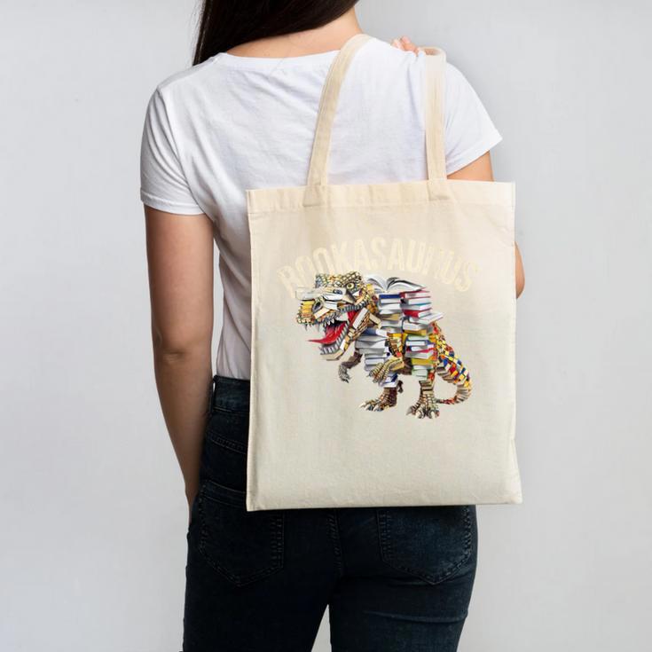 Book Reading Dinosaur T-Rex Dino Bookworm Canvas Tote Bag