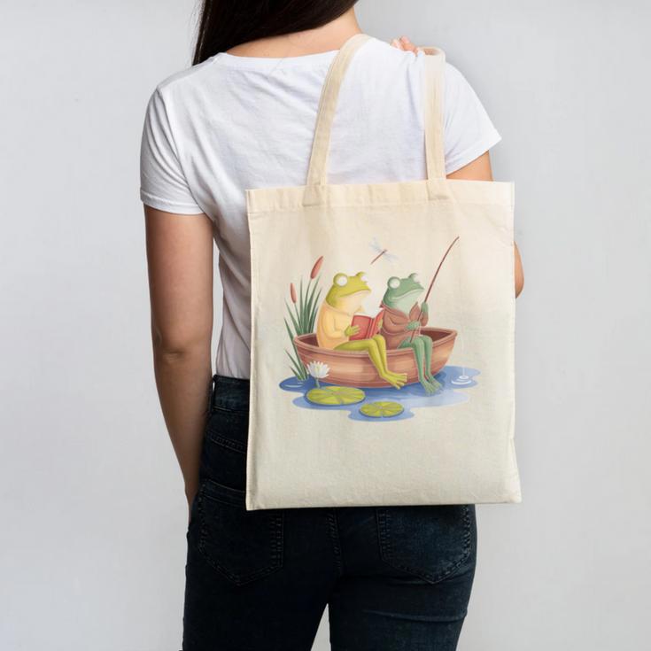Book Shirt Frog Toad Fishing Vintage Book Frog Canvas Tote Bag
