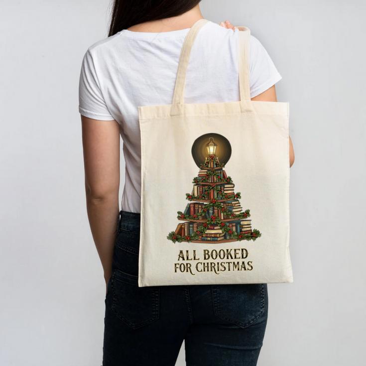 All Booked For Christmas Book Tree Book Lover Teacher Canvas Tote Bag