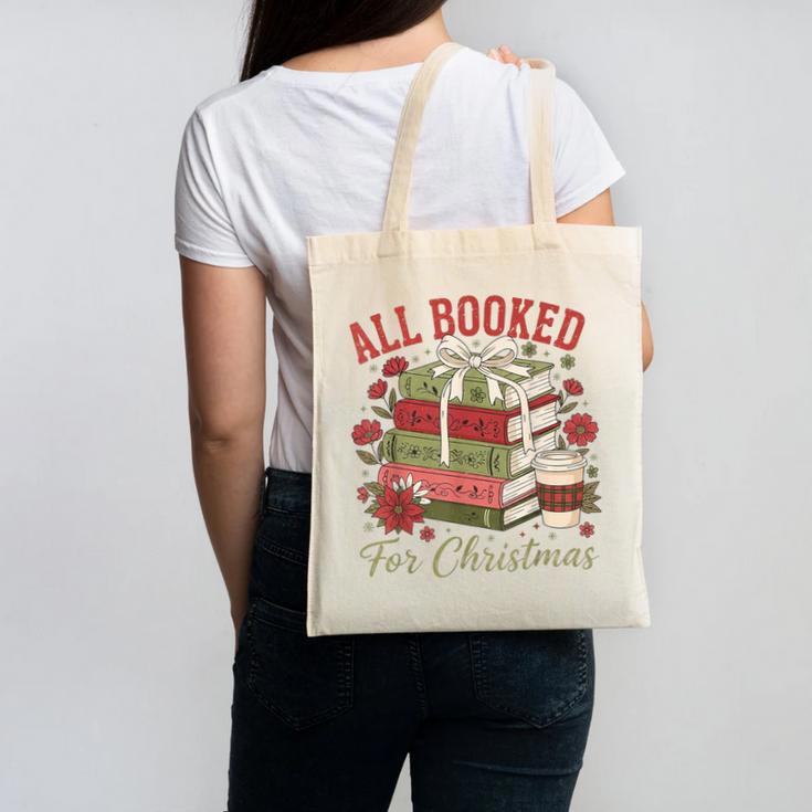 All Booked For Christmas Coquette Xmas Book Club Book Lovers Canvas Tote Bag