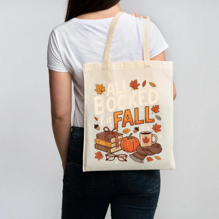 All Booked For Fall Pumpkin Books Thanksgiving Autumn Leaves Canvas Tote Bag