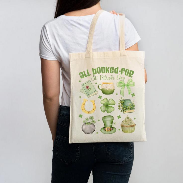 ALL Booked For St Patricks Day Bookish Leprechaun Bookworm Canvas Tote Bag