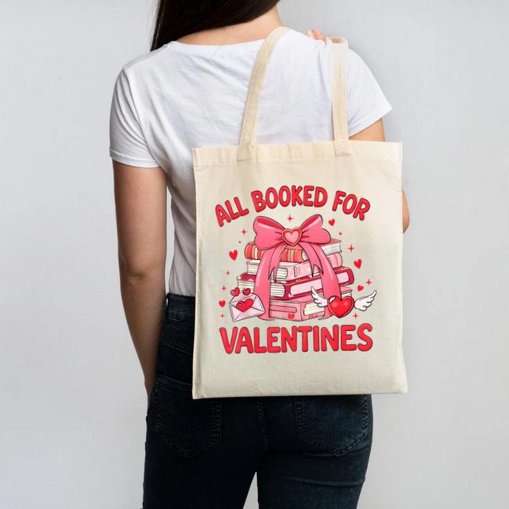 All Booked For Valentine Bow Books Lover Teacher Girl Women Canvas Tote Bag