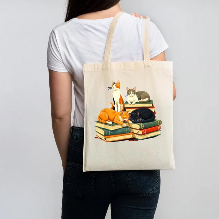 Bookish Cat Lover Cute Reading Squad Books & Kittens Love Canvas Tote Bag