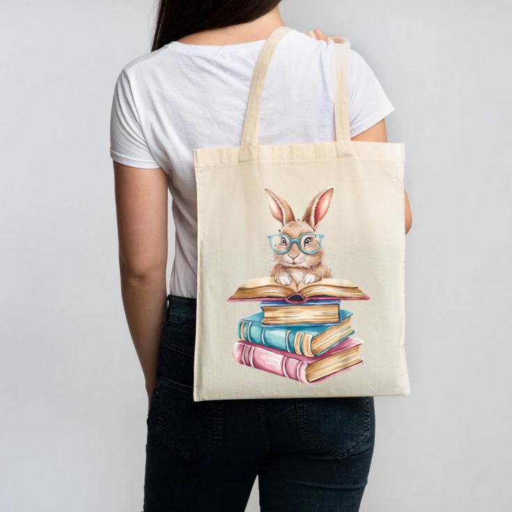 Books Bookworm Reader Book Cute Reading Bunny With Glasses Canvas Tote Bag