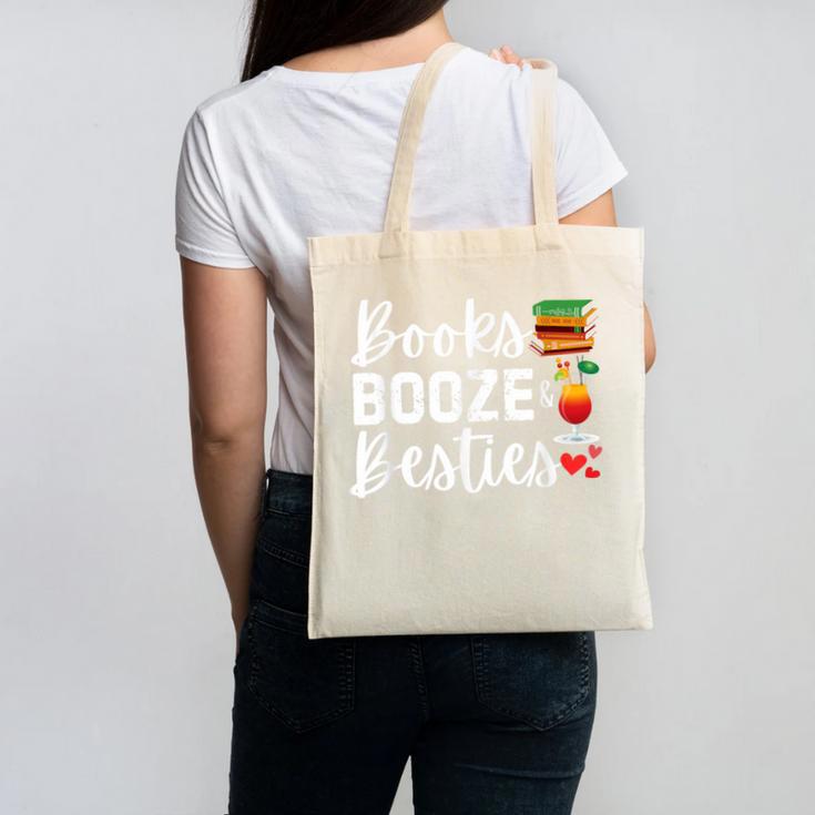 Books Booze And Besties Book Lover Bestie Squad Twinning Canvas Tote Bag