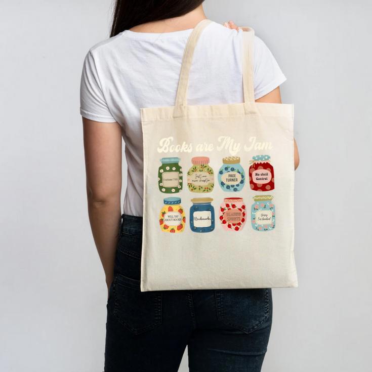 Books Are My Jam Shirt Book Lover Reader Reading Teacher Canvas Tote Bag