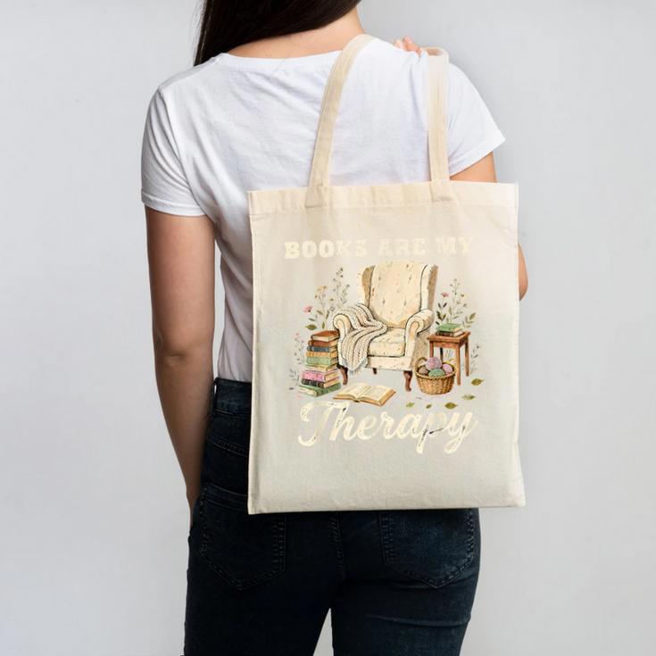 Books Are My Therapy Cozy Reading Chair Artwork Canvas Tote Bag