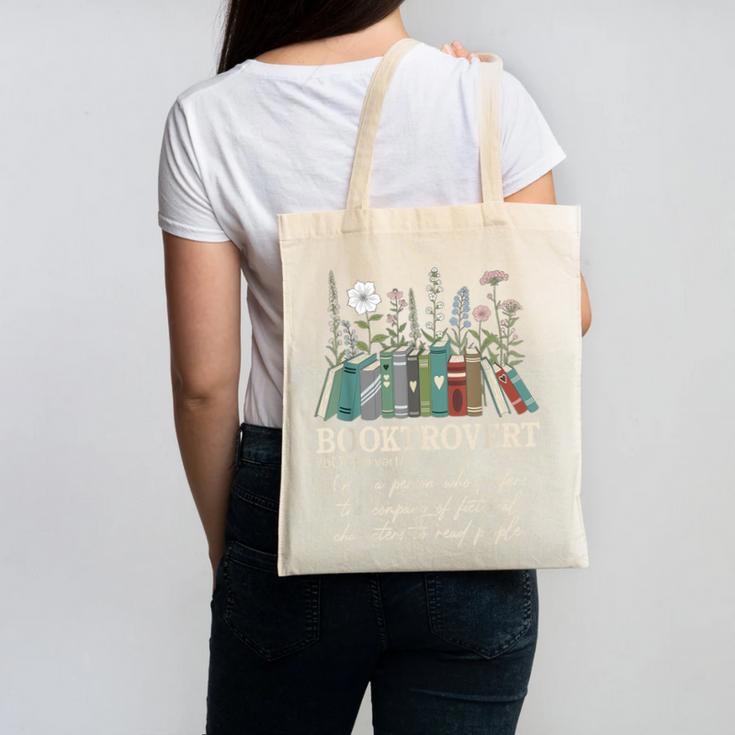 Booktrovert Definition Floral Books Reading Teacher Library Canvas Tote Bag