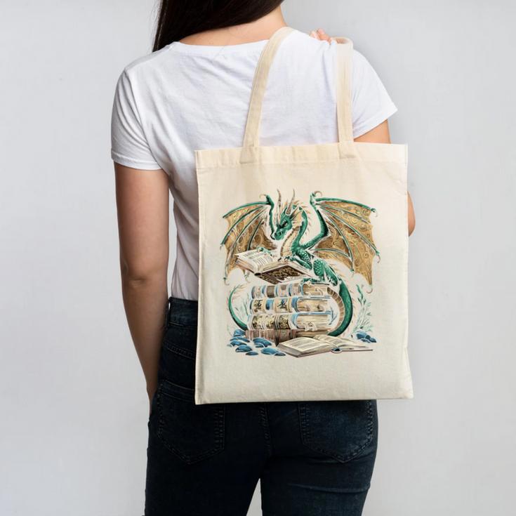 Bookworm Dragons Reading Book Dragons And Books Canvas Tote Bag