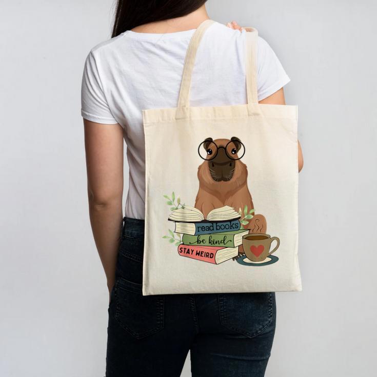 Capybara Glasses Reading Books Capybara Nerd Bookworm Canvas Tote Bag