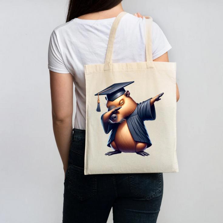 Capybara Graduation Dabbing Capy Wearing Graduate Gown Canvas Tote Bag