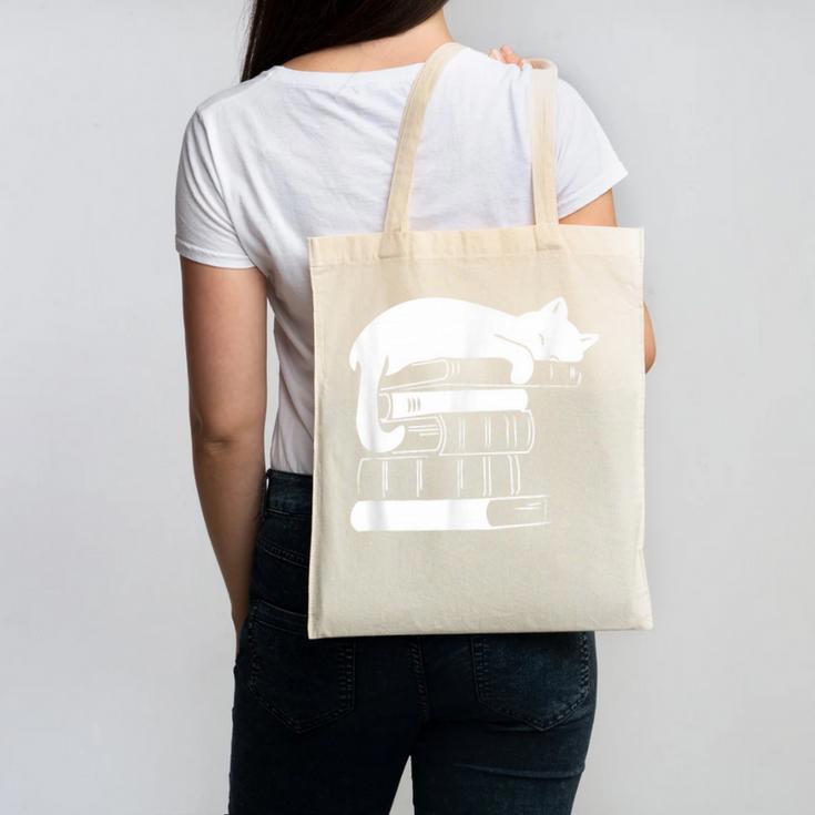 Cat Book Books And Cats Cat Lover Cat Mom Book Lovers Canvas Tote Bag