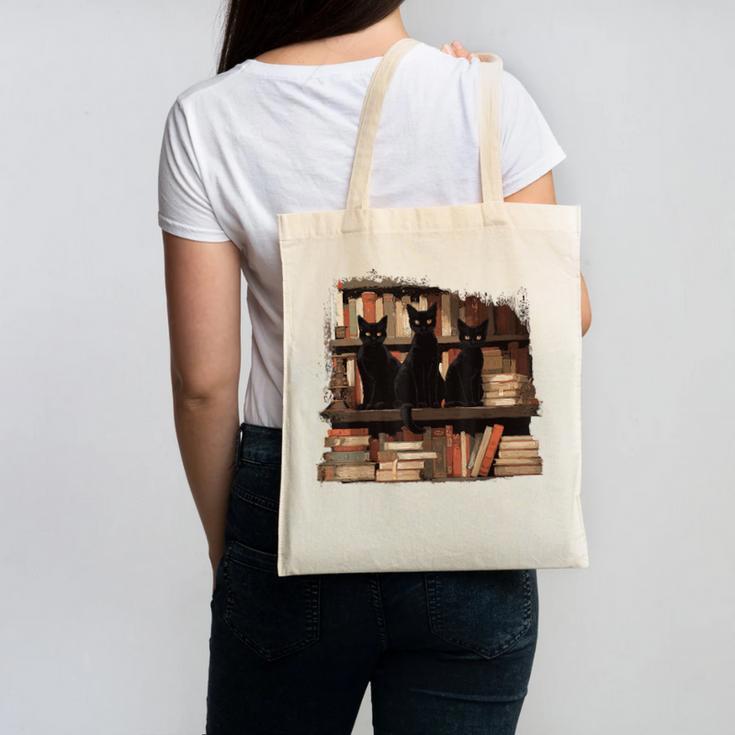 Cats Antique Books Academia Library Aesthetic Bookworm Canvas Tote Bag