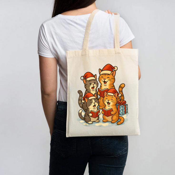 Cats Reading Books Christmas Tree Canvas Tote Bag