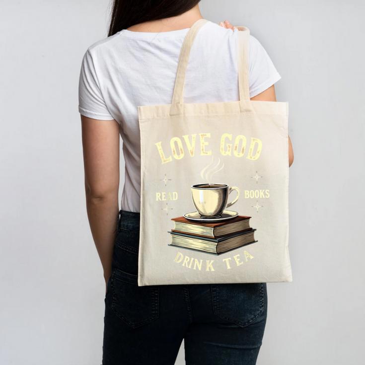 Christian Bookworm Love God Read Books Drink Tea Canvas Tote Bag