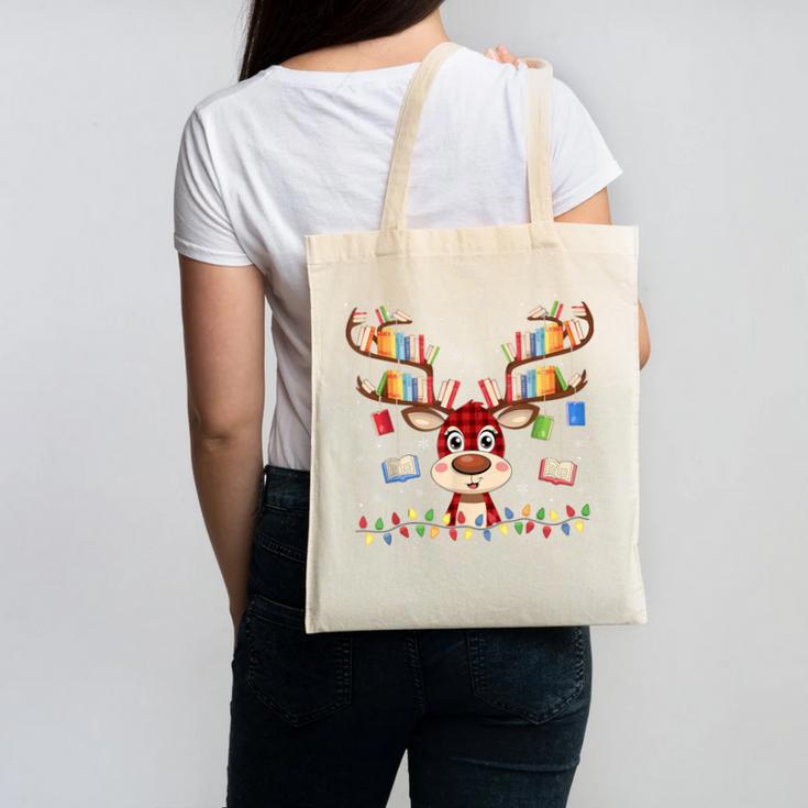 Christmas Librarian Reindeer Matching Book Lover Canvas Tote Bag