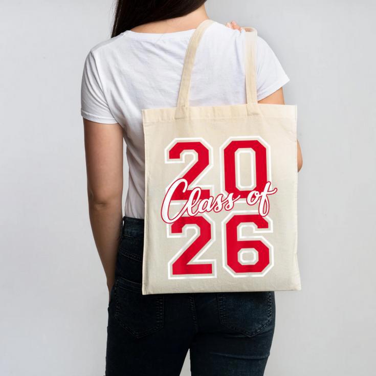 Class Of 2026 Graduation Red With Varsity Letters Canvas Tote Bag