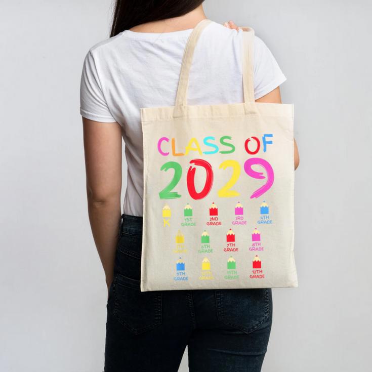 Class Of 2029 Senior Class 2029 Idea Graduation Grow With Me Canvas Tote Bag