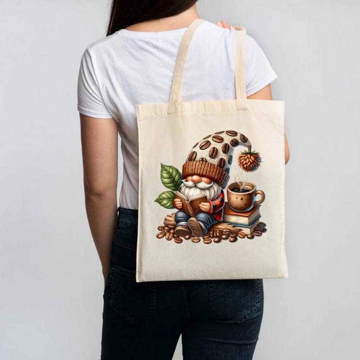 Coffee And Book Reading Accessories For Book Lovers Gnome Canvas Tote Bag