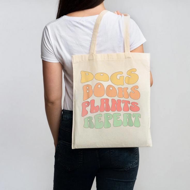 Colorful Dogs Books Plants Repeat Canvas Tote Bag