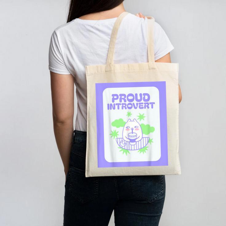 Cool Fun Cute Proud Introvert Cat Character For Men Women Canvas Tote Bag