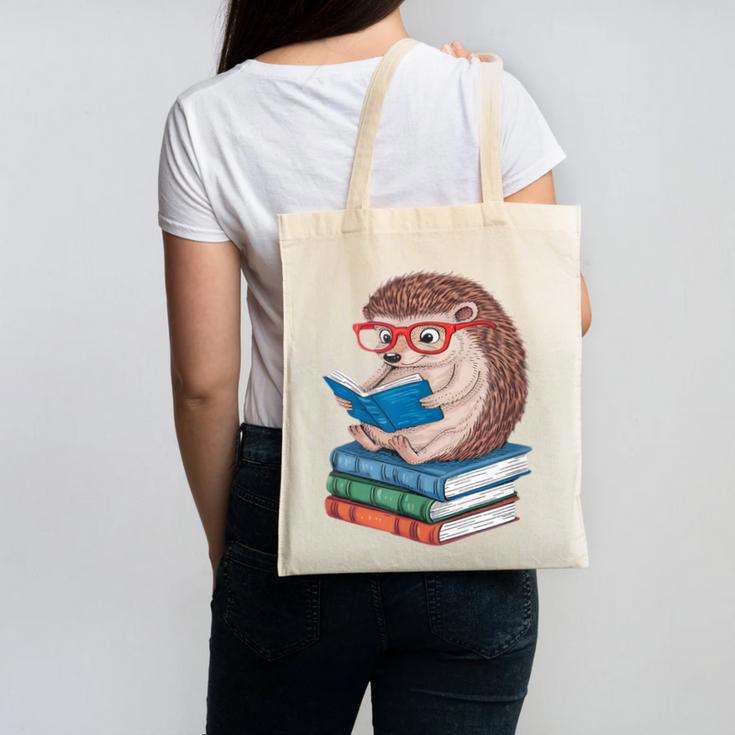 Cool Hedgehog Book Nerd Readers Canvas Tote Bag