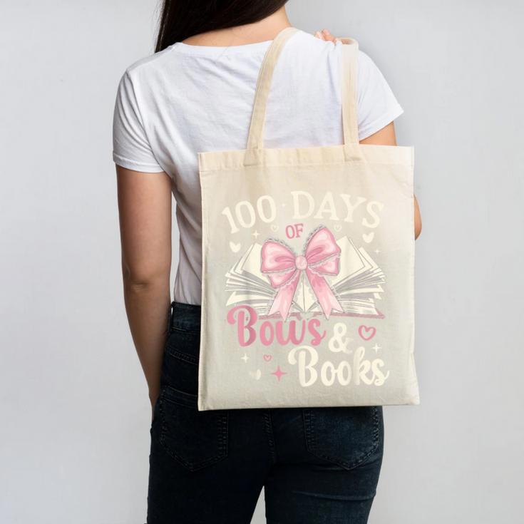 Coquette 100 Days Of Bows Books Reading 100th Day Of School Canvas Tote Bag