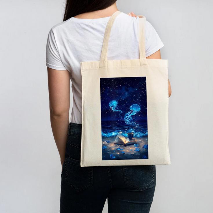 Cosmic Botanical Book Lover Reading Canvas Tote Bag