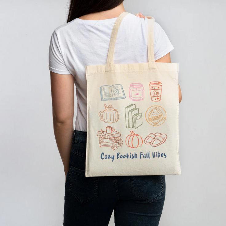 Cozy Bookish Fall Vibes Pumpkin Latte Books Autumn Reading Canvas Tote Bag