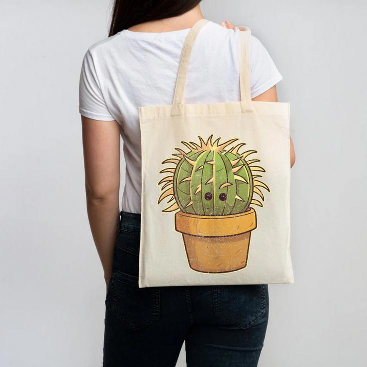 Cute Golden Barrel Cactus Introvert Distressed Canvas Tote Bag