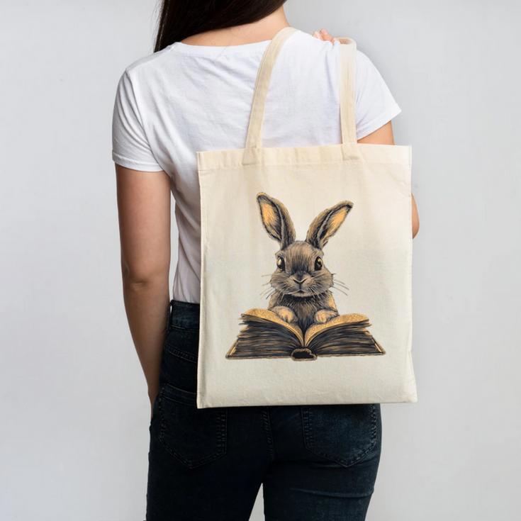 Cute Rabbit Bunny Book Lover Canvas Tote Bag