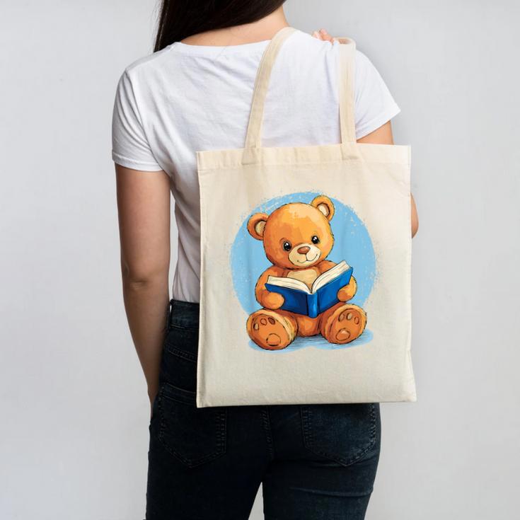 Cute Teddy Bear Reading Book Fun Canvas Tote Bag