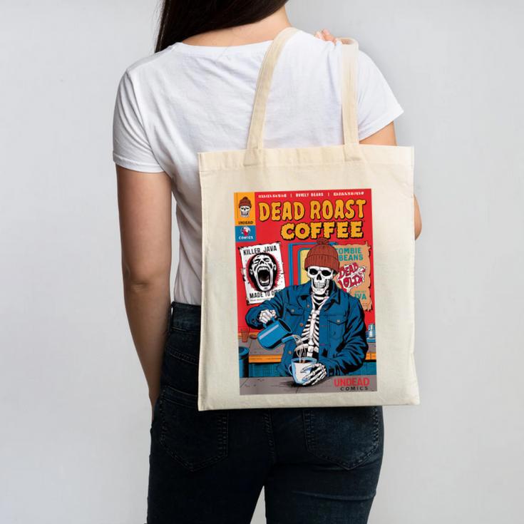 Dead Roast Coffee Comic Book Cover Style Skeleton Barista Canvas Tote Bag