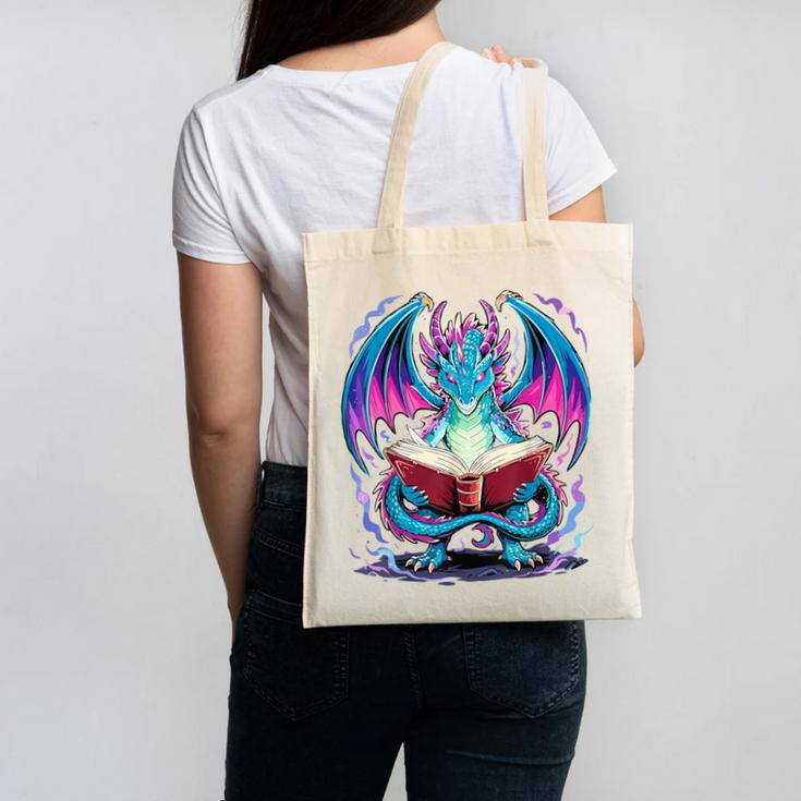 Dragon Reading Book Lover Canvas Tote Bag